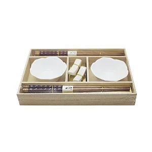 Kit comida japonesa em bambu branco para 2 pessoas